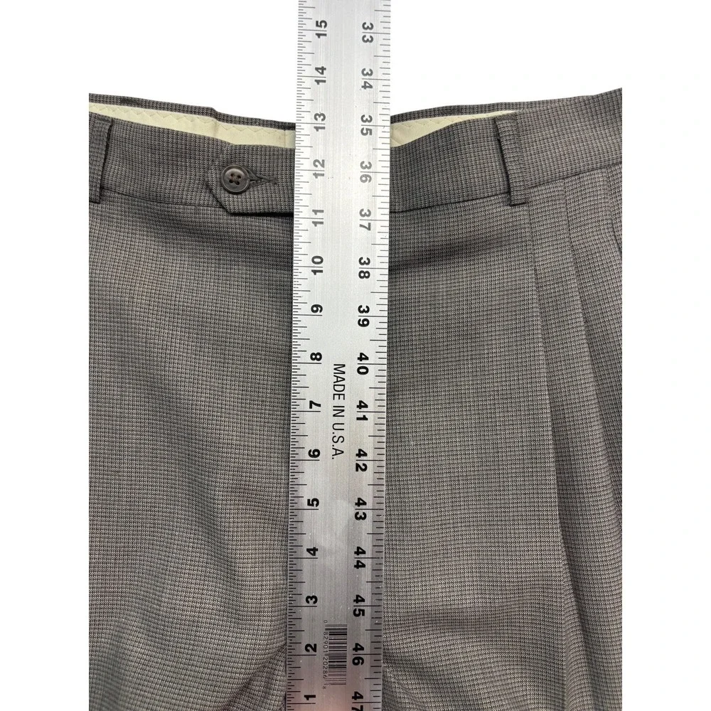 vtg Haggar 40L 34x32 Gray Graph Check Double Breasted 2pc Pant Suit USA Pleated